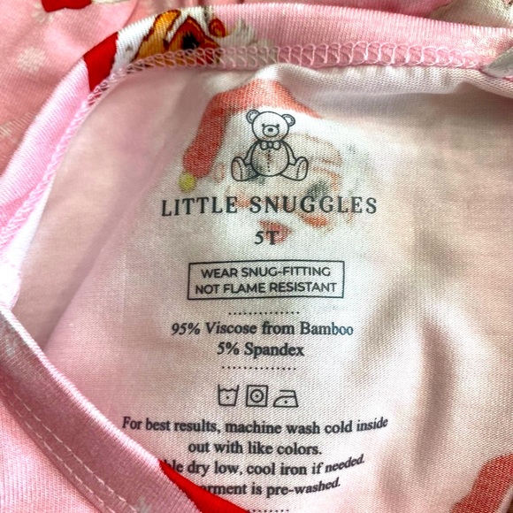 Festive Pink Red Santa Little Girl’s Long Sleeve Christmas Bamboo Pajamas Set 5T - Picture 4 of 6
